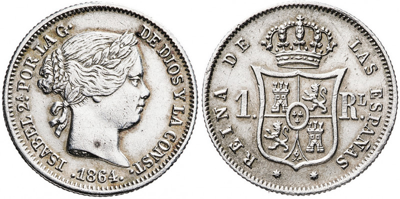 1864. Isabel II. Sevilla. 1 real. (AC. 337). 1,29 g. MBC+.