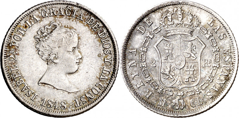 1848. Isabel II. Madrid. CL. 2 reales. (AC. 365). Rayitas. Bonita pátina. Escasa...