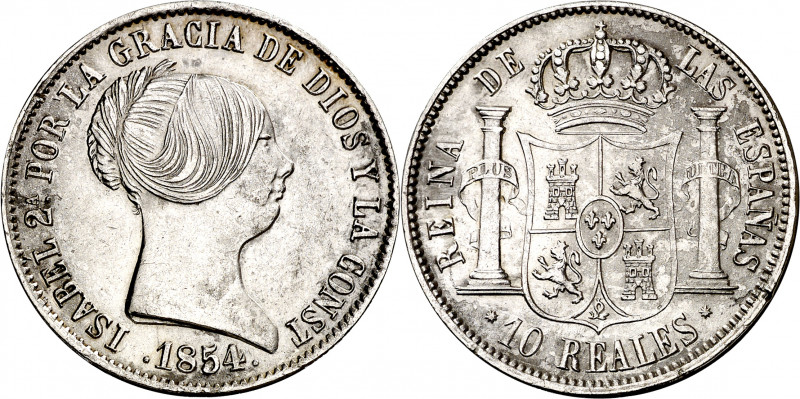 1854. Isabel II. Barcelona. 10 reales. (AC. 509). Oxidaciones limpiadas. Escasa....