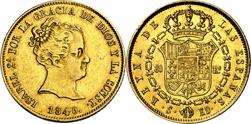 1846. Isabel II. Sevilla. RD. 80 reales. (AC. 752). 6,77 g. MBC/MBC+.