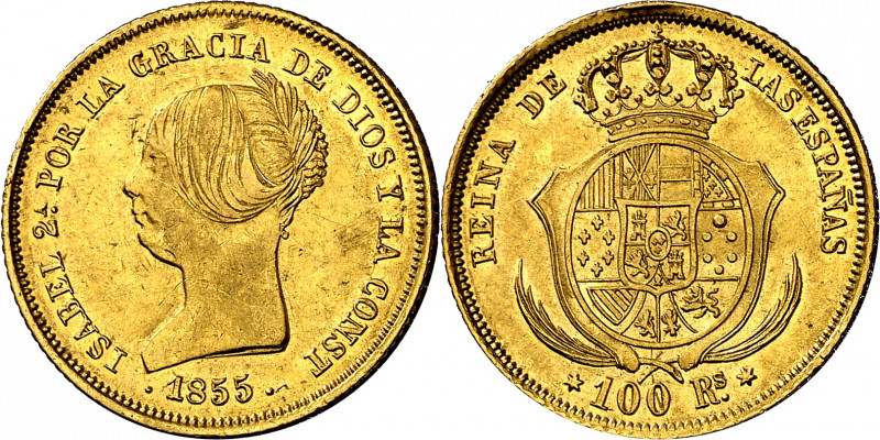 1855. Isabel II. Madrid. 100 reales. (AC. 781). 8,35 g. MBC+/EBC-.