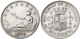1870*1873. I República. DEM. 1 peseta. (AC. 19). 4,97 g. MBC-/MBC.