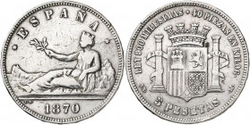 1870*--70. Gobierno Provisional. SNM. 5 pesetas. (AC. 39). 24,74 g. BC+.