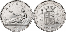 1870*1870. Gobierno Provisional. SNM. 5 pesetas. (AC. 39). Golpecitos. Limpiada. 24,95 g. MBC/MBC+.
