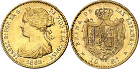 1868*1873. I República. 10 escudos. (AC. 41). A nombre de Isabel II. Rayitas. Parte de brillo original. 8,41 g. EBC-/EBC.