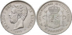1871*1874. Amadeo I. DEM. 5 pesetas. (AC. 5). 24,64 g. BC+.