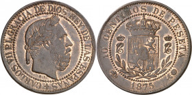 1875. Carlos VII, Pretendiente. Oñate. 10 céntimos. (AC. 6). Reverso levemente girado. Parte de brillo original. 9,88 g. MBC+.