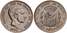 1878. Alfonso XII. Barcelona. OM. 10 céntimos. (AC. 9). 10,37 g. MBC+.