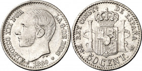 1880*80. Alfonso XII. MSM. 50 céntimos. (AC. 11). 2,51 g. MBC+.