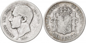 1881*----. Alfonso XII. MSM. 1 peseta. (AC. 17). Escasa. 4,79 g. BC.