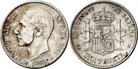 1882*1882. Alfonso XII. MSM. 1 peseta. (AC. 20). 4,76 g. MBC-/MBC.