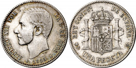 1885*1885. Alfonso XII. MSM. 1 peseta. (AC. 24). Rayitas. 4,95 g. MBC-/MBC.