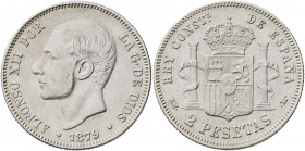 1879*1879. Alfonso XII. EMM. 2 pesetas. (AC. 26). 9,91 g. MBC-.