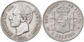 1881*1881. Alfonso XII. MSM. 2 pesetas. (AC. 28). 9,79 g. BC+/MBC-.