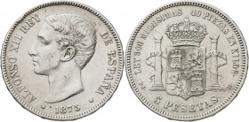1875*1875. Alfonso XII. DEM. 5 pesetas. (AC. 35). 24,85 g. BC+.