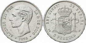 1878*1878. Alfonso XII. DEM. 5 pesetas. (AC. 39). Rayitas. 24,86 g. MBC-/BC+.