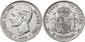 1878*-878. Alfonso XII. EMM. 5 pesetas. (AC. 41). 24,71 g. BC+.