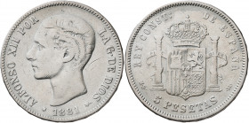 1881*----. Alfonso XII. MSM. 5 pesetas. (AC. 44). Escasa. 24,73 g. BC.