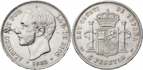 1882*1882. Alfonso XII. MSM. 5 pesetas. (AC. 51). Impureza. 24,81 g. MBC-.