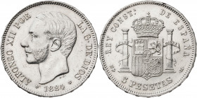 1884*1884. Alfonso XII. MSM. 5 pesetas. (AC. 57). Limpiada. 24,91 g. MBC.