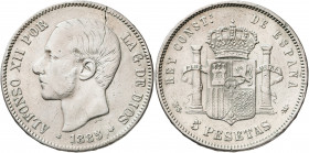 1885*1885. Alfonso XII. MSM. 5 pesetas. (AC. 60). 25,07 g. BC/BC+.