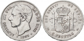 1885*1887. Alfonso XII. MSM. 5 pesetas. (AC. 62). 24,72 g. BC+.