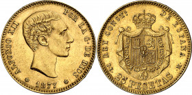 1877*1877. Alfonso XII. DEM. 25 pesetas. (AC. 68). 8,05 g. EBC.