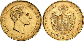 1880*1880. Alfonso XII. MSM. 25 pesetas. (AC. 79). Leves marquitas. 8,04 g. EBC-.