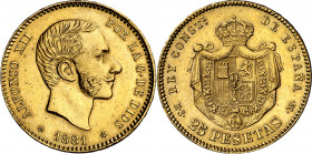 1881*1881. Alfonso XII. MSM. 25 pesetas. (AC. 82). Limpiada. 8,06 g. EBC-.