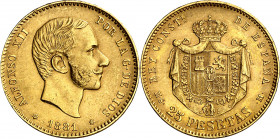 1881*1881. Alfonso XII. MSM. 25 pesetas. (AC. 82). Leves marquitas. 8,05 g. EBC-.