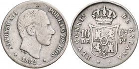 1882. Alfonso XII. Manila. 10 centavos. (AC. 96). 2,45 g. BC+.