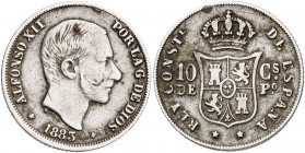 1883. Alfonso XII. Manila. 10 centavos. (AC. 99). 2,53 g. BC+.