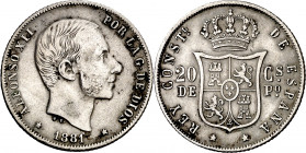 1881. Alfonso XII. Manila. 20 centavos. (AC. 105). 5,10 g. MBC-/MBC.