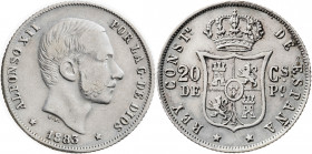 1883. Alfonso XII. Manila. 20 centavos. (AC. 109). 5,12 g. MBC-/MBC.