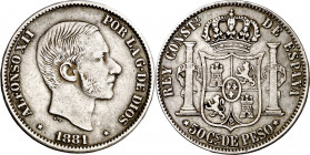 1881. Alfonso XII. Manila. 50 centavos. (AC. 114). 12,85 g. MBC-.