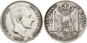 1883. Alfonso XII. Manila. 50 centavos. (AC. 120). 12,93 g. MBC-/MBC.
