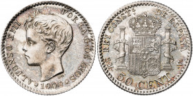 1900*00. Alfonso XIII. SMV. 50 céntimos. (AC. 45). Atractiva. 2,50 g. EBC+.