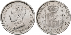 1904*04. Alfonso XIII. SMV. 50 céntimos. (AC. 46). 2,49 g. EBC/EBC+.