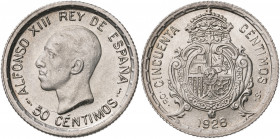 1926. Alfonso XIII. PCS. 50 céntimos. (AC. 50). Brillo original. 2,51 g. S/C-.