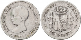 1889*--89. Alfonso XIII. MPM. 1 peseta. (AC. 52). 4,85 g. BC+.