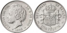 1893*1893. Alfonso XIII. PGL. 1 peseta. (AC. 54). 4,93 g. MBC-/MBC.