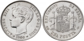 1900*1900. Alfonso XIII. SMV. 1 peseta. (AC. 59). Rayitas. 5,10 g. EBC-.
