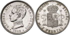 1905*1905. Alfonso XIII. SMV. 2 pesetas. (AC. 88). Rayitas. 10,14 g. EBC.