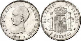 1888*1888. Alfonso XIII. MPM. 5 pesetas. (AC. 92). Buen ejemplar. 24,89 g. MBC+/EBC-.