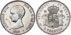 1890*1890. Alfonso XIII. MPM. 5 pesetas. (AC. 95). 25,09 g. MBC/MBC+.