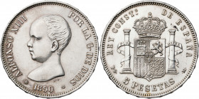 1890*1890. Alfonso XIII. PGM. 5 pesetas. (AC. 97). Pulida. 24,92 g. (MBC+).