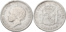 1893*----. Alfonso XIII. PGV. 5 pesetas. (AC. 103). Rayas. Escasa. 24,49 g. BC-.