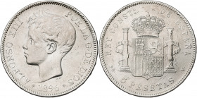 1896*1896. Alfonso XIII. PGV. 5 pesetas. (AC. 106). Rayitas. 24,89 g. BC+.