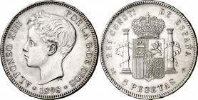 1898*1898. Alfonso XIII. SGV. 5 pesetas. (AC. 109). Leves rayitas. 24,95 g. EBC-.