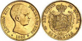1889*1889. Alfonso XIII. MPM. 20 pesetas. (AC. 113). 6,45 g. MBC+/EBC-.